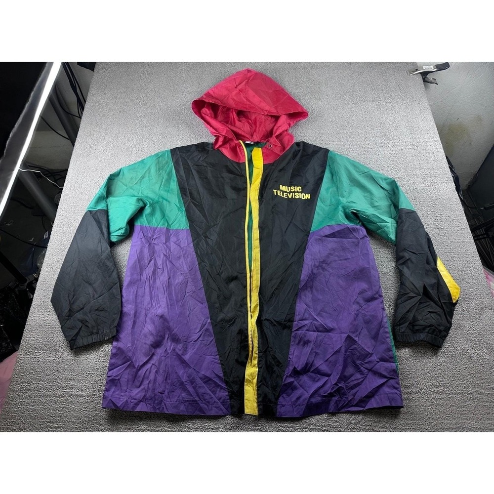Vintage MTV Jacket Men 3XL Multi Color Hooded Colorblock  Streetwear Hip Hop